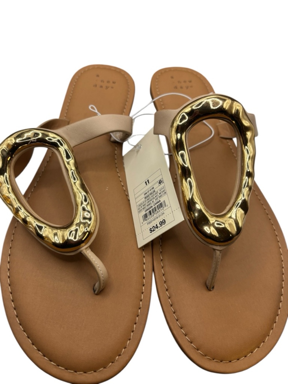 Gold-Accent Tan Thong Sandals - Women's